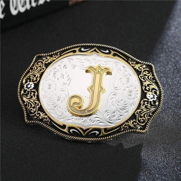 Western Belt Buckle Initial Letters ABCDMRJ to Z Cowboy Rodeo Small Gold Belt - Picture 2 of 7